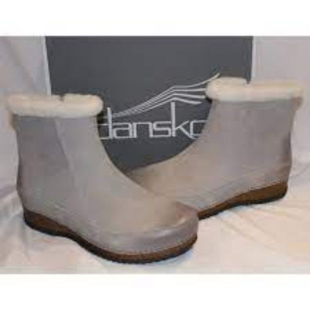 Dansko  Mitzy Stone Suede Bootie, Faux Fur Trim  Women Size 38 (7.5-8 US)  NIB